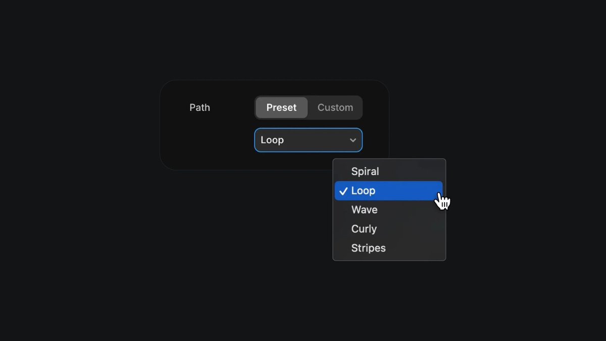 learnframer's tweet image. how it works:

– drop in the framer.university/resources/anim…
– add any element: image, icon, frame, whatever
– pick a path preset (spiral, wave, loop, curly, stripes)
– or paste your own svg path for something wild

that’s your motion path.