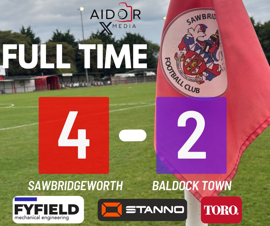 Full time: Sawbridgeworth 4-2 Baldock Town 

The visitors tried to come back but Arnold’s goal sees us win by 2 

Up the Sawbo 🔴⚫️