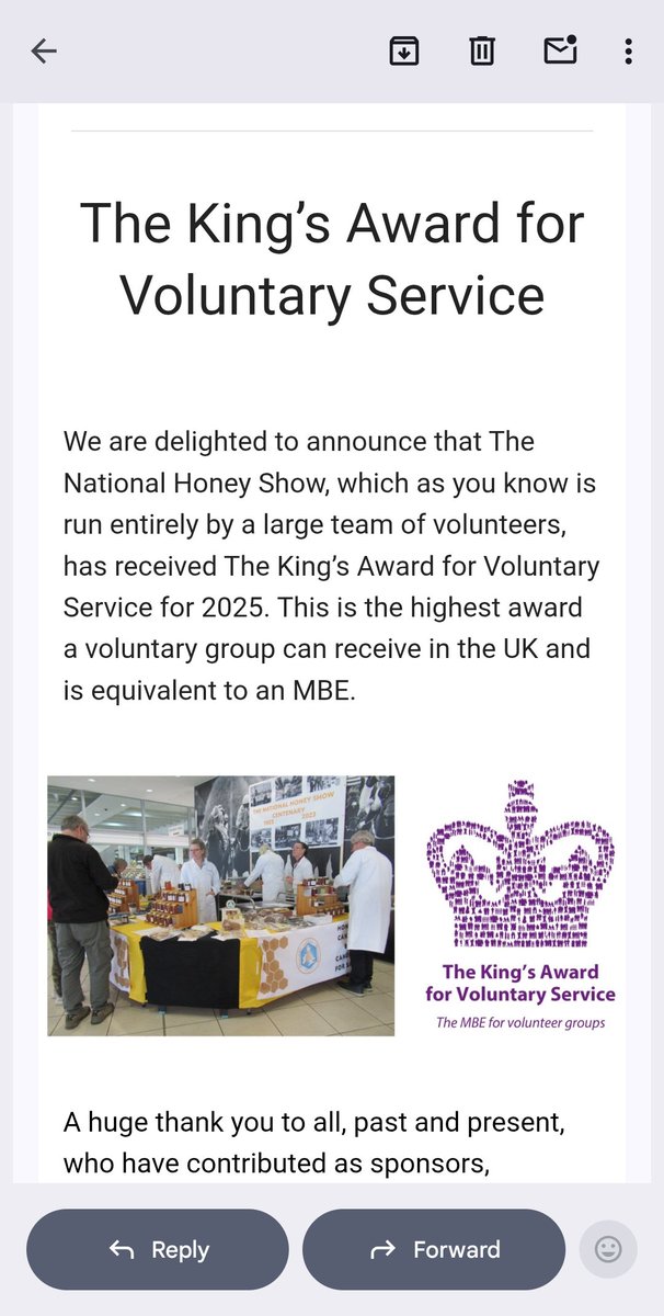 Well done to all those other volunteers who attend the National Honey Show every year. Recognised for there efforts to run a smooth Show.
