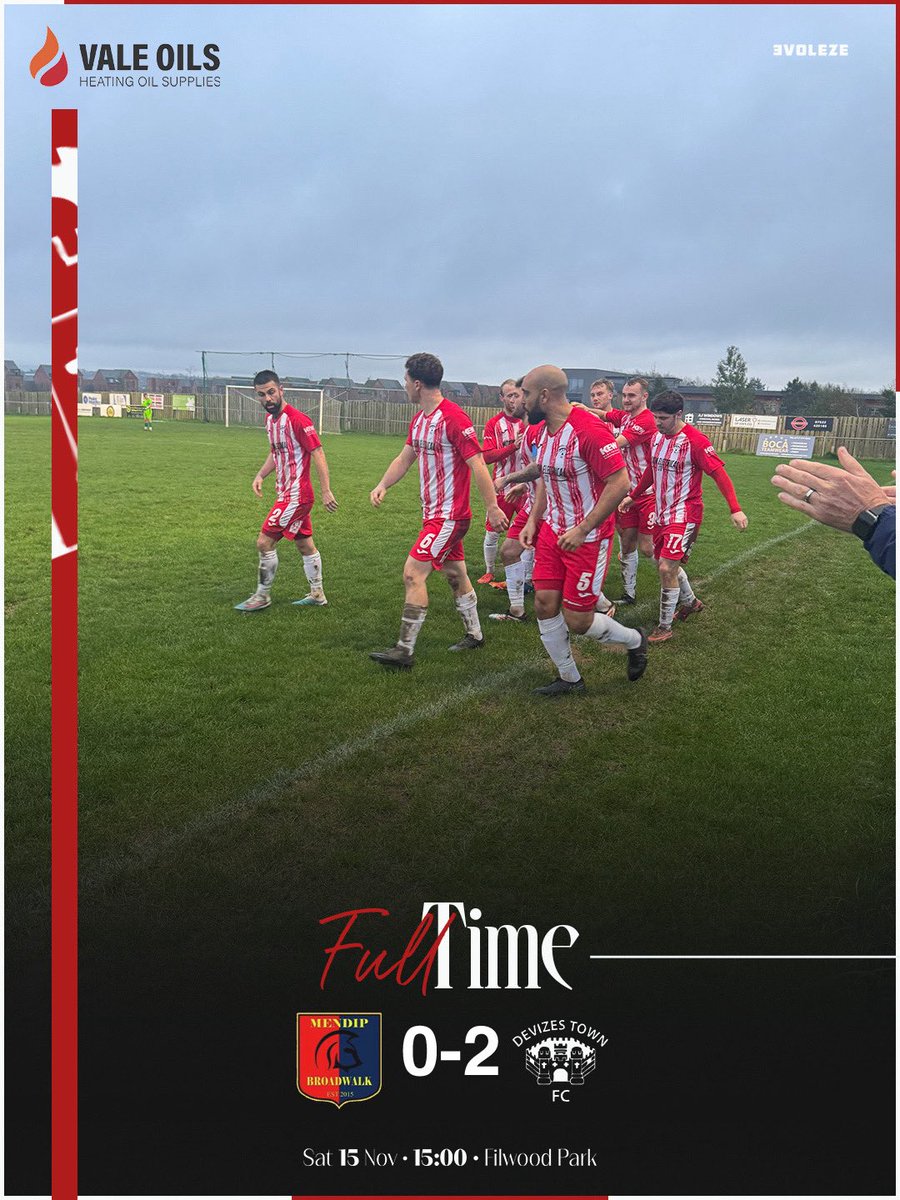 DevizesTownFC's tweet image. FT 0-2

A brilliant Western League away performance sees us run out 0-2 winners.

A superb finish from Oaklan in the opening minute of the second half followed up with a smart finish into the bottom corner from Swanny.

⚽️O Buck
⚽️M Swan

🔴⚪️
