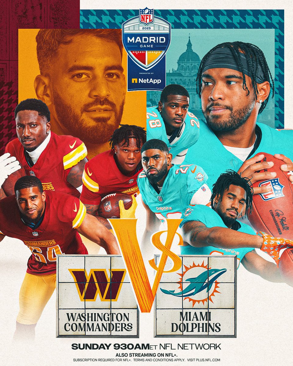 The season’s last international game lands in Madrid 🇪🇸

WASvsMIA– Sunday 9:30am ET on @NFLNetwork
Also streaming on <a href="/NFLPlus/">NFL+</a>