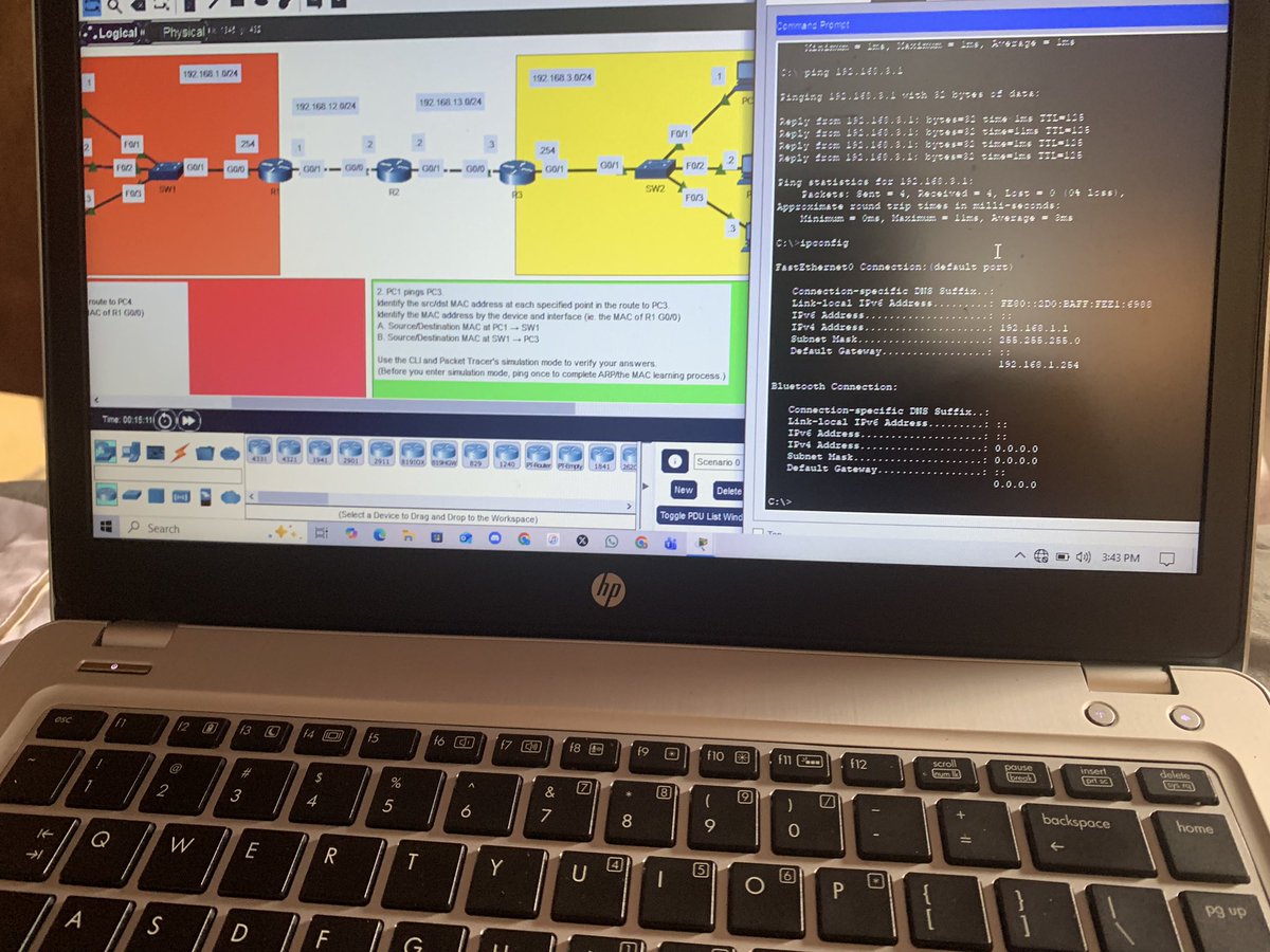 Romz_inc's tweet image. Day 13 of my #CCNA grind
Saw the life of a packet in action today
Source and destination IP stay the same
MAC changes at every hop
ARP finds the next hop
Routers rebuild the L2 header
Packet Tracer made the whole process digestible 
#Cisco #Networking