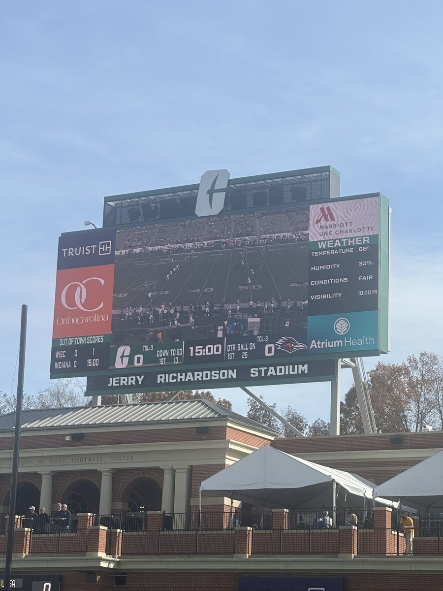 Beautiful day to watch some football at UNC Charlotte and see Tyler do his work as part of the staff!