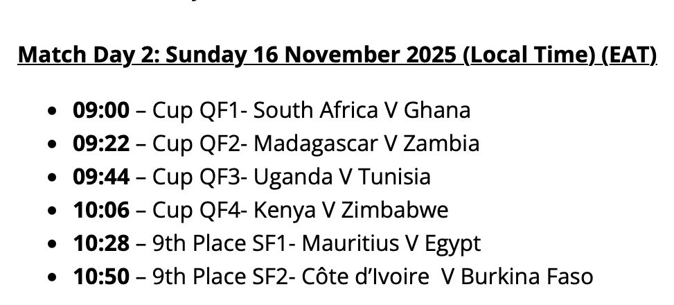 #RAW7s2025 match day two schedule