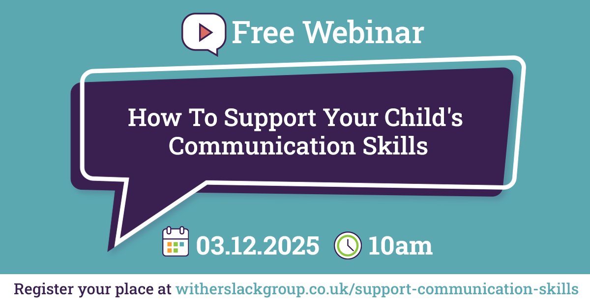 Join a free webinar on 'How to Support Your Child’s Communication Skills’, from the Witherslack Group on Wed, 3rd Dec at 10 am, with top tips from their Speech &amp; Language Therapist.
Details and booking at witherslackgroup.co.uk/advice-and-sup…?