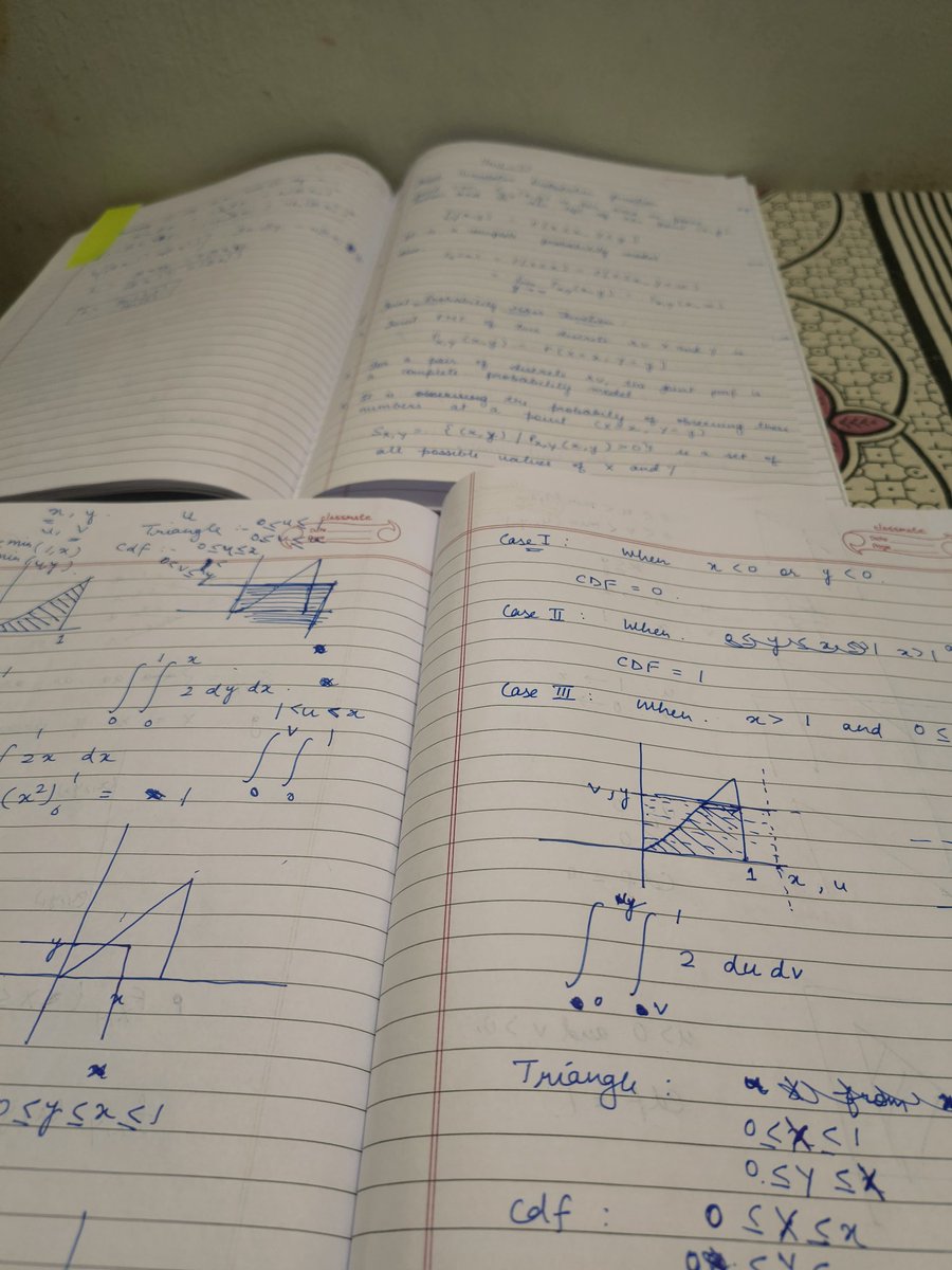 autom8nerd's tweet image. Been locked in since 2:30 PM. 
To be honest, it feels good that I was able to hyperfixate this much. Even my roommate was surprised.

Anyways, I studied/revised from scratch:
&amp;gt;Joint Distributions
&amp;gt;Joint PMF
&amp;gt;Marginal PMF
&amp;gt;Joint PDF

This time, I was able to build intuition…