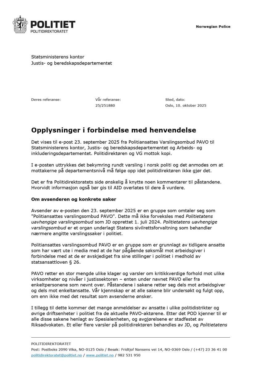 Politiansattes varslingsombud (PAVO) tweet media