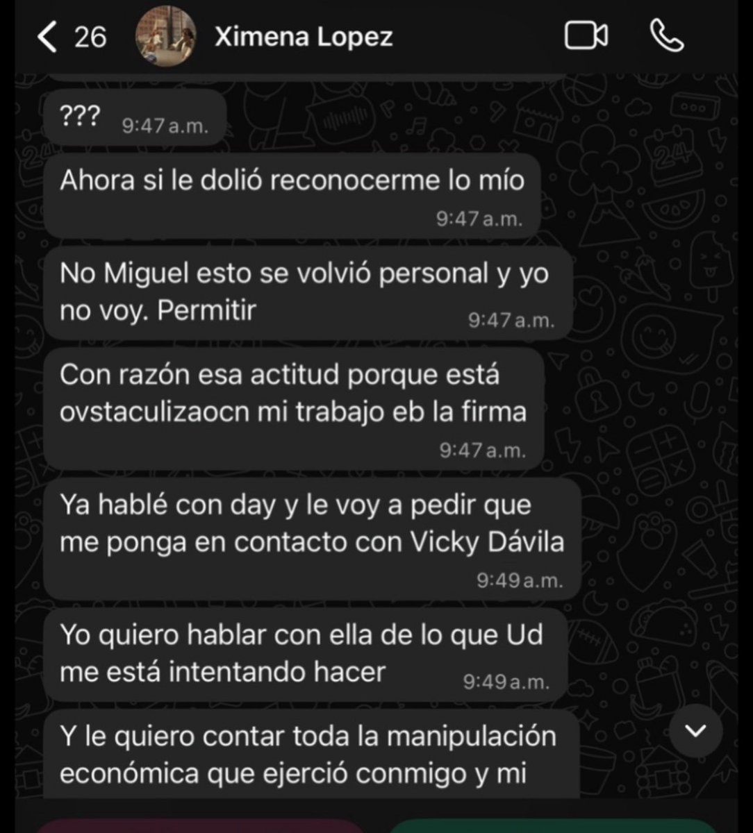 Según ella haces parte de ese montaje en mi contra. Voy a destapar todo lo que hay detrás de eso. Esta es la infamia más grande de mi vida y los responsables pagarán jurídicamente por eso. Denuncié a mi ex pareja por extorsion y otros delitos y llegaré hasta el final.