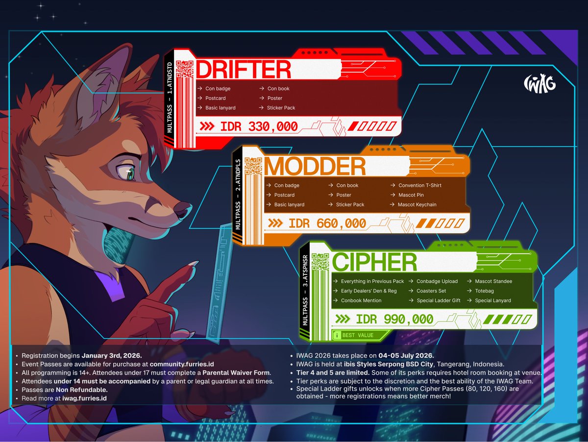 iwag_furs's tweet image. The hues of the neon-lit world where the digital and physical blur is soon yours to conquer on January 3, 2026.

Choose your adventure through these Electric Dreams with five supercharged tiers, each equipped with powers and perks that would set the course of your adventure.