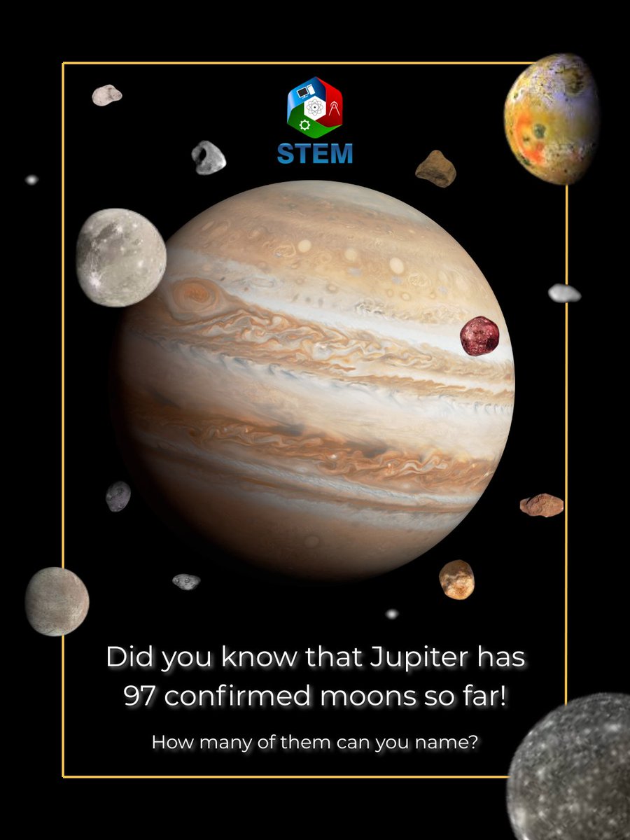 STEMLearning_IN's tweet image. Jupiter now has 97 confirmed moons!
Some are massive, some are tiny, all are fascinating.
How many can you name? 

#SpaceFacts #Astronomy #STEMLearning #Jupiter #FunTrivia