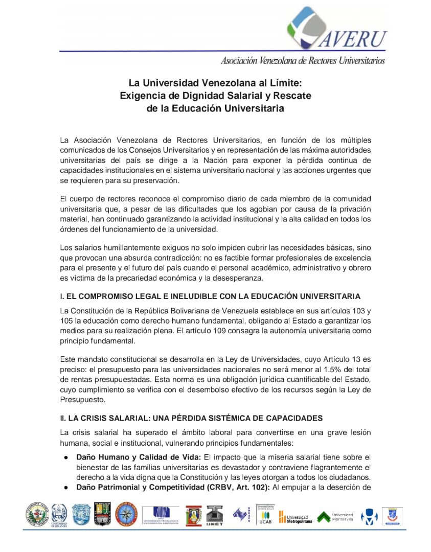 Recibo, saludo el excelente comunicado de AVERU por los derechos laborales de los universitarios y los trabajadores.

La Universidad del Zulia, además de la UCV, se pronunció también con contundencia al respecto. 

La USB no se ha enterado que han vulnerado derecho alguno.