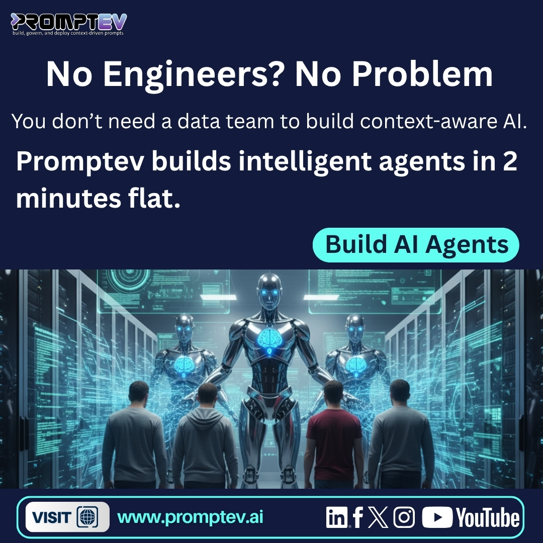 promptevai's tweet image. No engineers? No problem.

You don’t need a data team to build context-aware AI.
With Promptev, you skip pipelines, skip stress, and build agents in 2 minutes.

Try it now 👉 bit.ly/4qNzOZW

#Promptev #AgenticAI #NoCode #AIAutomation