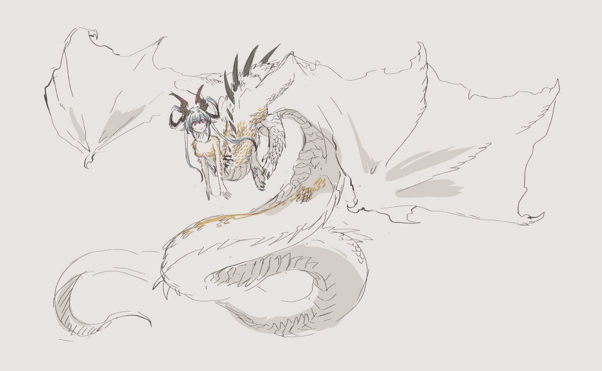 torakiagogo's tweet image. 無理矢理くっつけられてしまった人と竜。