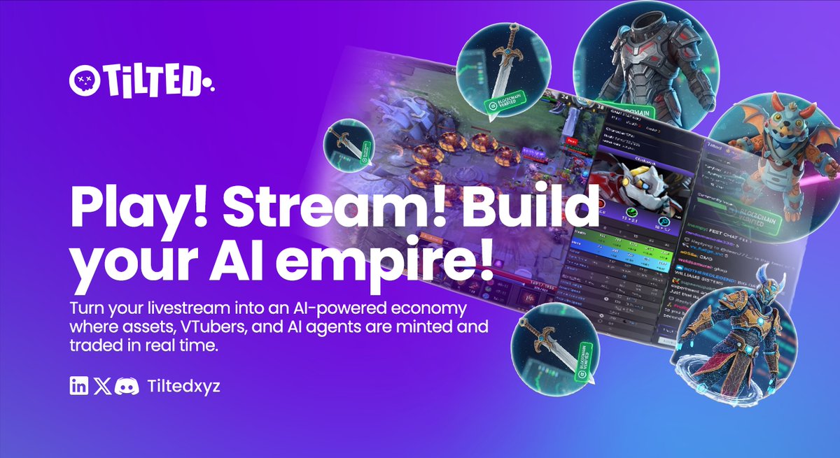 tiltedxyz's tweet image. ⚙️ Play. Stream. Build your AI empire.

On Tilted’s Streaming Marketplace, every gamer becomes a creator — and every creator becomes a trader.

Your live stream isn’t just entertainment anymore — it’s an AI-driven economy where in-game assets, VTubers, and AI agents are minted,…
