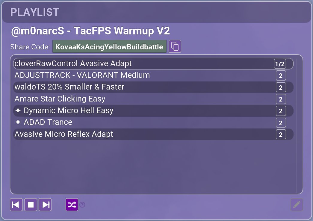 🚨NEW TACFPS KOVAAKS WARMUP

Updated version of my old TacFPS warmup ^-^

Share Code: KovaaKsAcingYellowBuildbattle