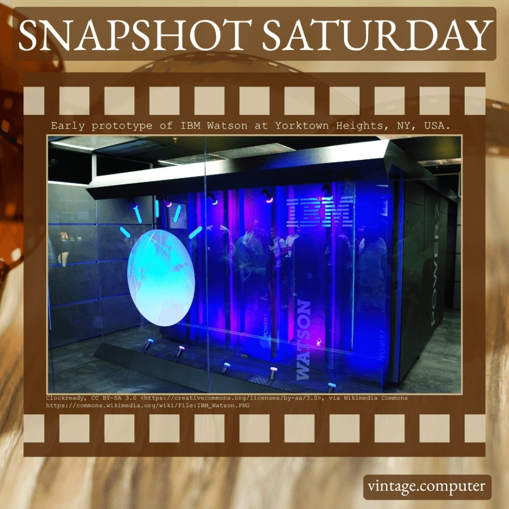 realvintagecomp's tweet image. An early prototype of IBM Watson, photographed at Yorktown Heights, NY. Built on IBM’s POWER7 systems, Watson became famous for defeating human champions on Jeopardy!, a milestone in AI and natural language processing. #VintageComputing #IBMWatson #AIHistory #RetroTech