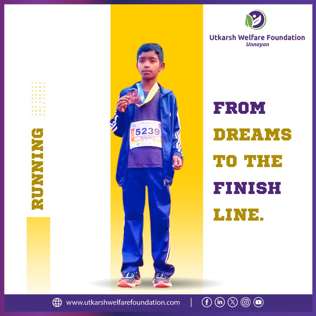 UtkarshWelfare's tweet photo. He ran with heart and finished like a champion. Master Badal secured 1st place in the Under 5 KM run at Prayagraj Half Marathon 2025 (3rd Edition). UWF is proud to support young achievers who are shaping a brighter tomorrow.

#ChildSponsorship #UWFImpact #MarathonJourney #USFBL https://t.co/ND4m3WiYyM