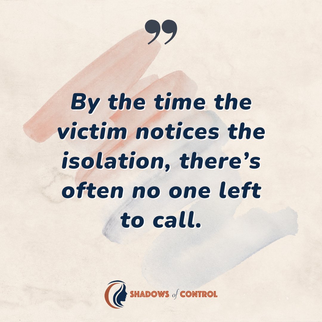 shadows_control's tweet image. Abusers isolate slowly and strategically. The goal is to remove your support system so you feel like you have no way out.
#CoerciveControl