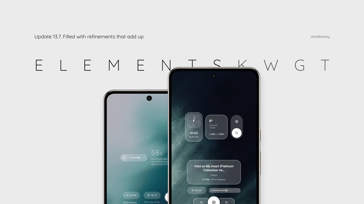 droidbeauty's tweet image. 👀

Can a homescreen get even better? That&apos;s the core question I ask while designing Elements ✨

The latest update refines 5 widgets, redesigns 4 of them with a total of 250 designs. Better than ever before 🤍

→ bit.ly/ElementsKWGT

#kwgt #theme #widget #wallpaper #minimal…