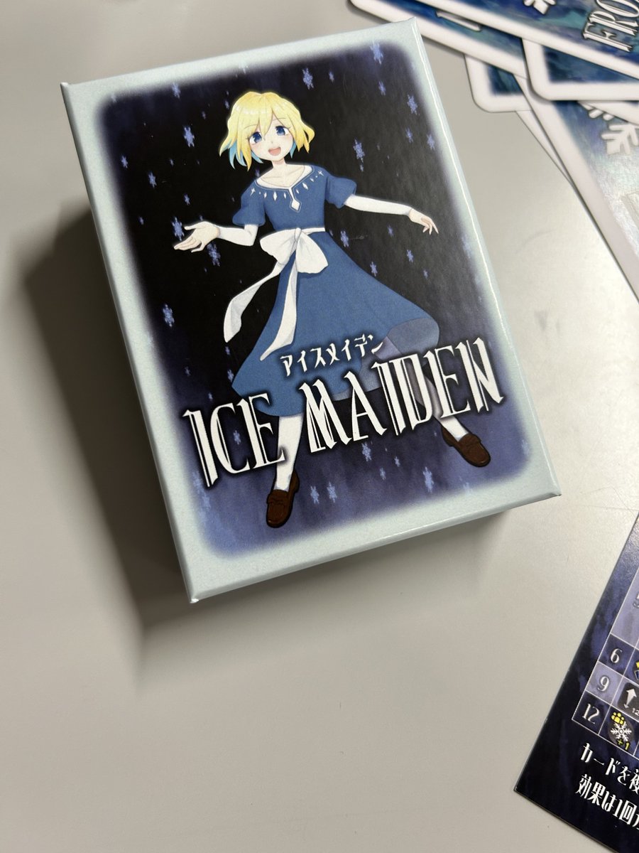 iryujion2's tweet image. @_MagicNumber さんの
アイスメイデン
遊ばせて頂きました٩( &apos;ω&apos; )و
大富豪系ゲームですが特殊効果やほぼあらゆる場を流す&quot;凍結&quot;カードが良いスパイス。
イラストも可愛い！
#EJPボドゲ相互PR会
#ゲムマ2025秋