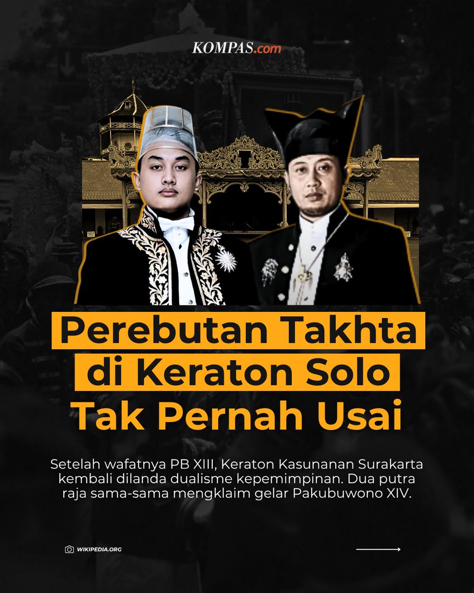 Dualisme takhta kembali muncul di Keraton Solo setelah PB XIII wafat.

Dua putranya, KGPH Purbaya dan KGPH Hangabehi, sama-sama mengklaim gelar PB XIV. 

Konflik lama sejak 2004 pun kembali terbuka meski pernah diredam lewat SK Mendagri 2017. Dua penobatan yang digelar berdekatan