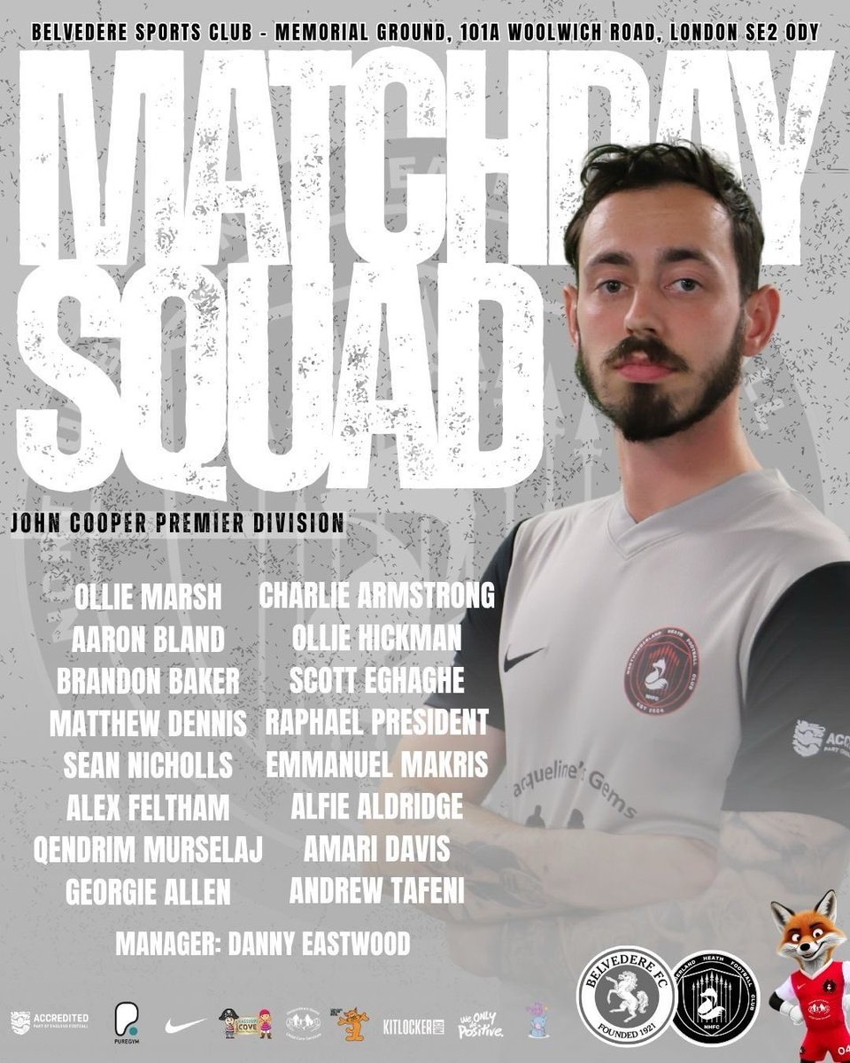 Introducing your Matchday squad for today’s <a href="/BASLFL/">B&SL Football league</a> Premier division match against Belvedere FC.

#uptheheath🔥🦊