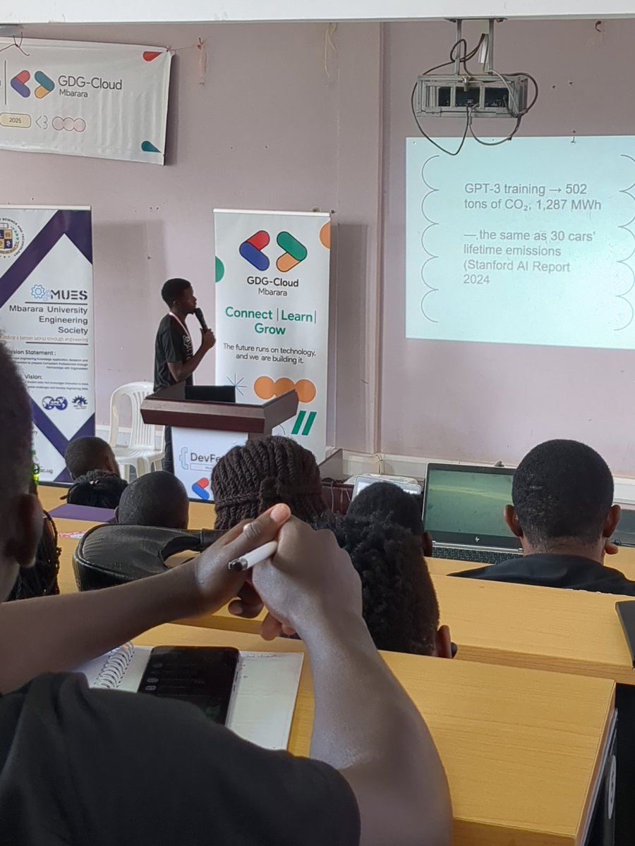 PatrickKaweesi4's tweet image. My friend @philldevcoder is presenting his research at #DevfestMbarara2025 about the carbon footprints of AI
Interesting topic to listen to with @GDGCloudMbarara