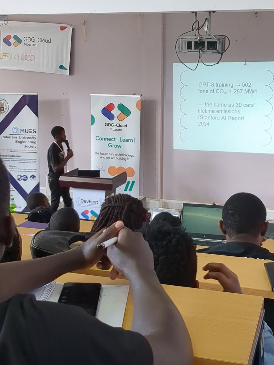 PatrickKaweesi4's tweet image. My friend @philldevcoder is presenting his research at #DevfestMbarara2025 about the carbon footprints of AI
Interesting topic to listen to with @GDGCloudMbarara