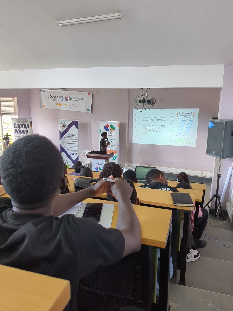 PatrickKaweesi4's tweet image. My friend @philldevcoder is presenting his research at #DevfestMbarara2025 about the carbon footprints of AI
Interesting topic to listen to with @GDGCloudMbarara