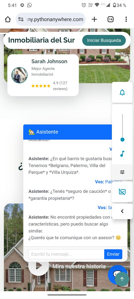 pildoras_python's tweet image. En equipo con  mi compañeros de Técnicas de Procesamiento del habla construimos un chatbot inmobiliario, usamos boostraps de plantilla, python para bot y flask para integrarlo.  Que bueno tiene coneccion para whatsapp.