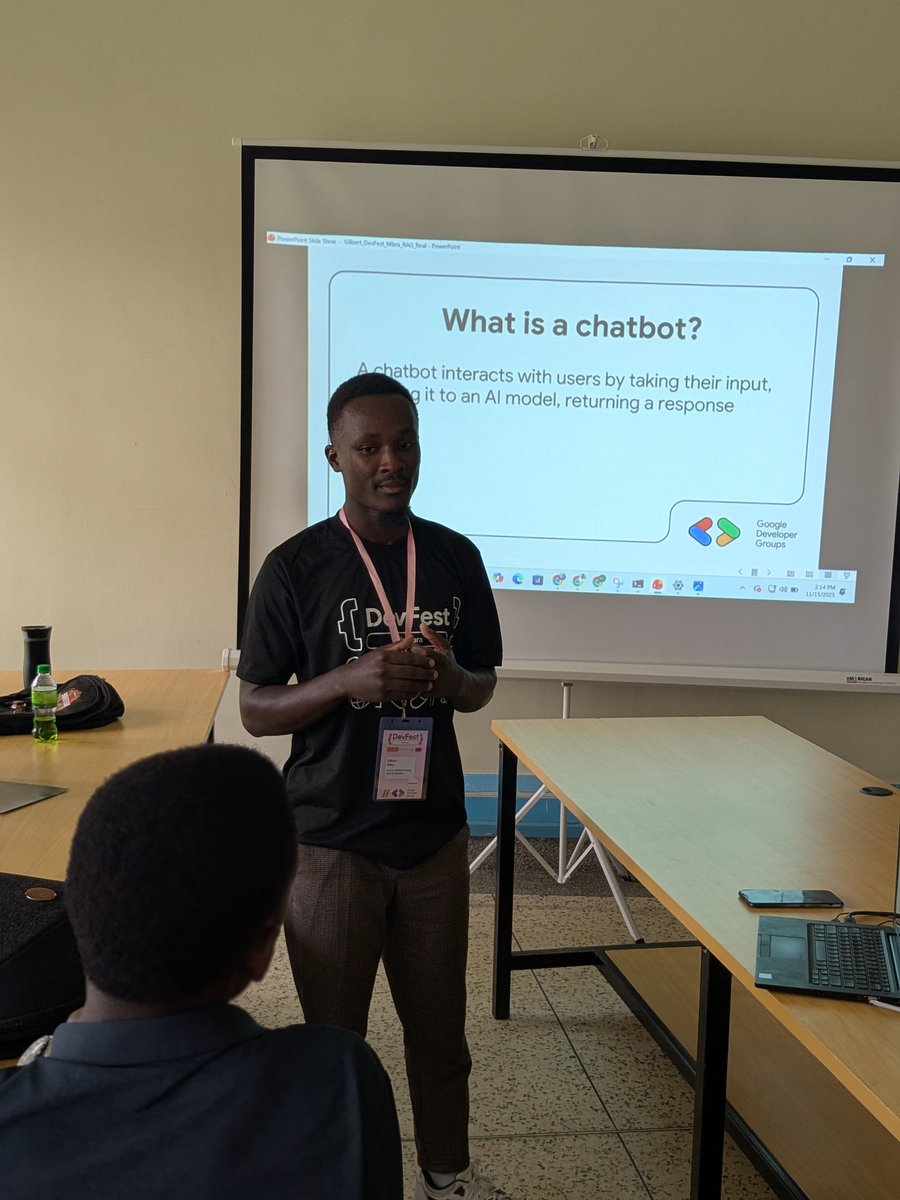 PatrickKaweesi4's tweet image. The also @indabaxug Kab chapter president @GilbertAliho has also presented his research at the #DevFestMbarara2025 about The RAG systems...it was an interesting topic with the @GDGCloudMbarara!