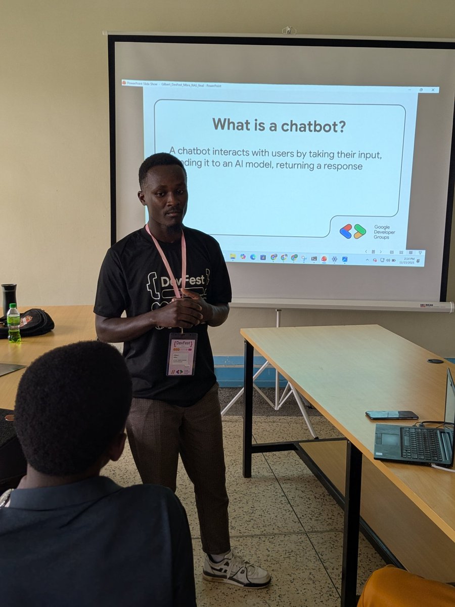 PatrickKaweesi4's tweet image. The also @indabaxug Kab chapter president @GilbertAliho has also presented his research at the #DevFestMbarara2025 about The RAG systems...it was an interesting topic with the @GDGCloudMbarara!
