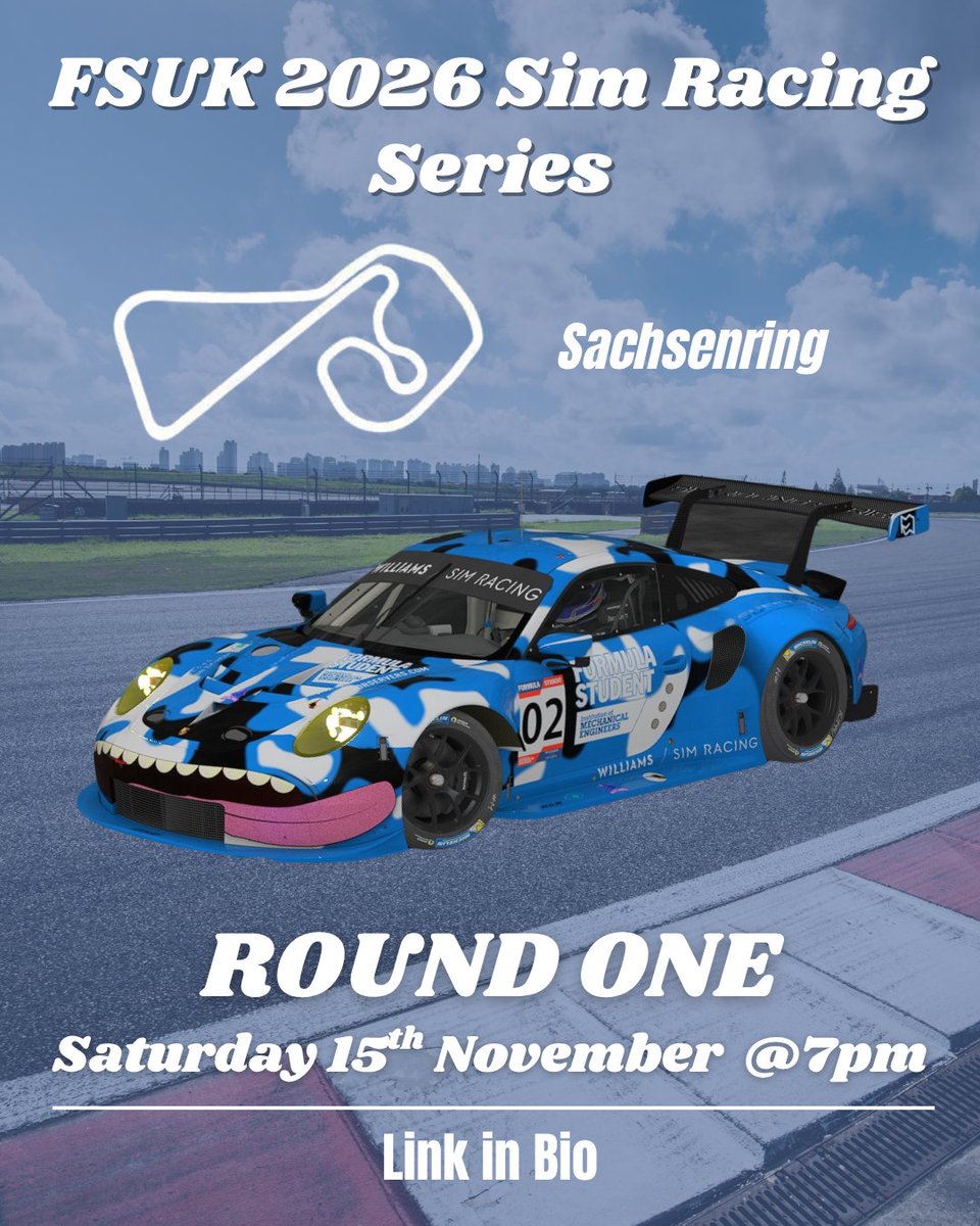 SUFST's tweet image. Don&apos;t miss the first round of the @formulastudent UK 2026 Sim Racing Series, tonight at 7pm!!

Watch the live stream and support our team, by following the link in bio!

#simracing #fsuk #formulastudent #porsche911 #assettocorsa