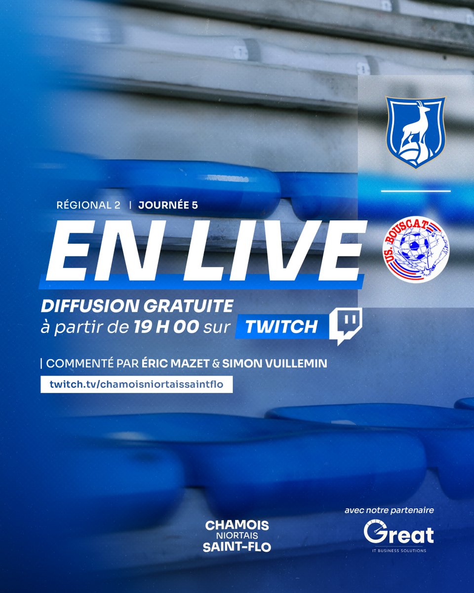 📺 Ce soir, suivez CNSF - US Bouscat en direct !
🟣 Live vidéo : bit.ly/TwitchCNSF
✍️ Live texte sur nos réseaux
Expatriés, absents, supporters à distance : on ne vous oublie pas 💙
Coup d’envoi à 19h