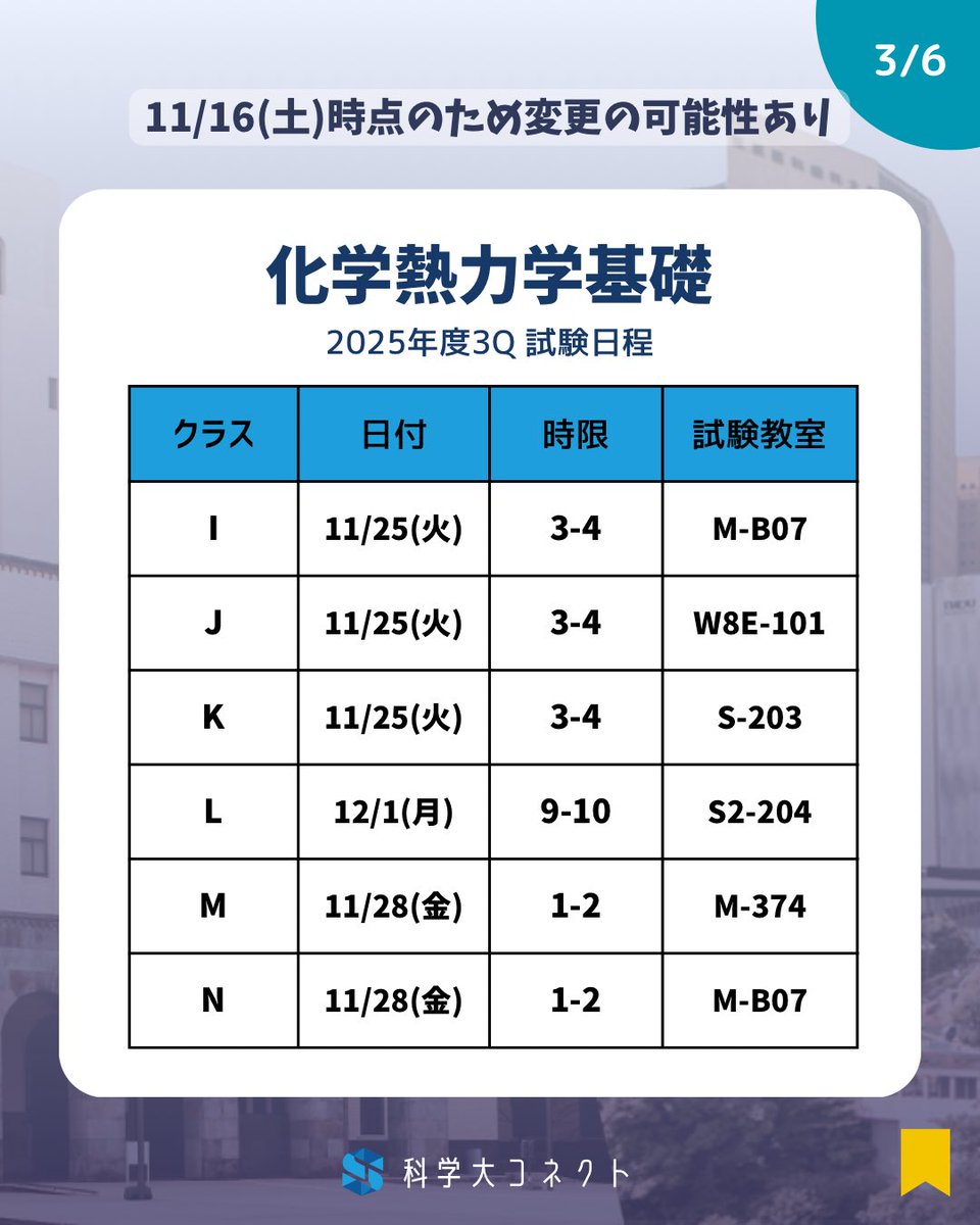isct_connect's tweet photo. ※11/16（土）の情報なので、今後変更の可能性あり https://t.co/JM1v05k2Pb