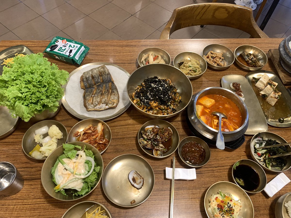 This is for us today lunch 😜 

Lots of banchan, so full 

Will not see Korean food for a while 😝