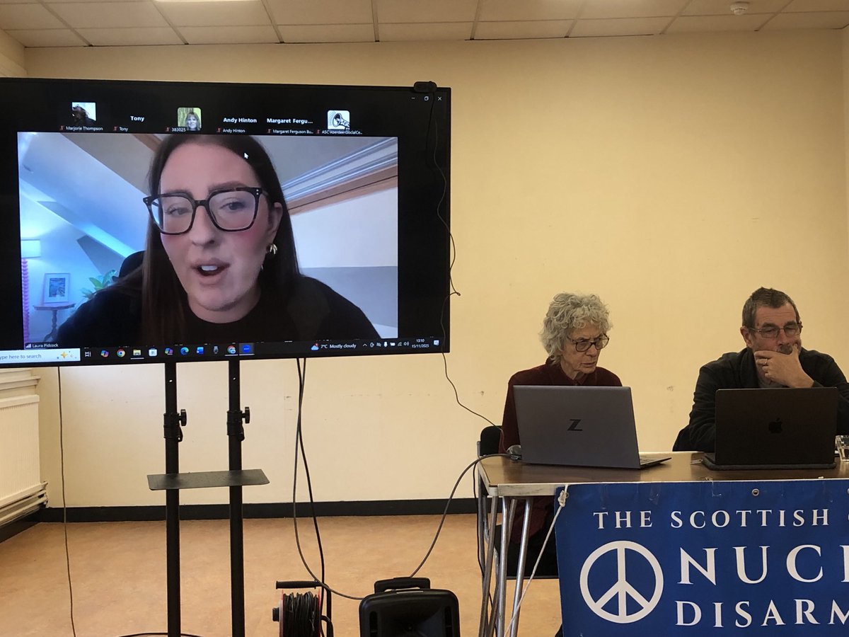 simonbarrow's tweet image. Fantastic contribution from ⁦@LauraPidcock⁩ of ⁦@declassifiedUK⁩ at the ⁦@ScottishCND⁩ AGM online and in person, on the need to challenge official nuclear and war narratives, secrecy and the dangers of a (misnamed) security state.