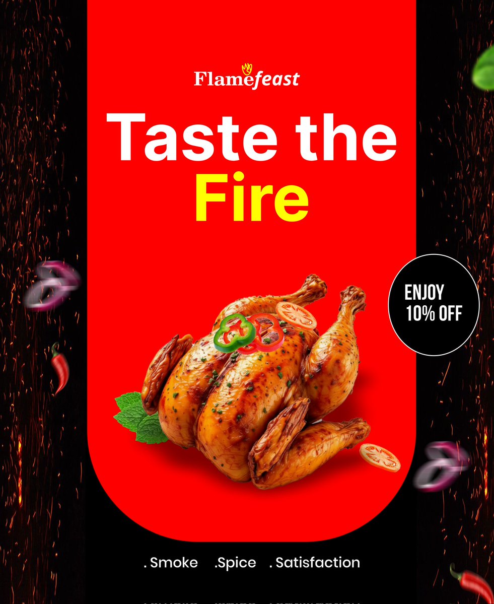 EhijieJennie's tweet image. My entry for Day 4.
I am really late though but I&apos;ll be sure to complete this challenge 🙏
A flyer design for Flame feast 🔥
You can feel the heat already right?
#Tarius5daysChallenge @TariusNG