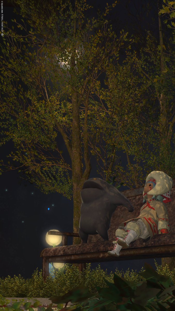 Ney_V_ff14's tweet image. FCイベント用ハウジングやっとお披露目！『Wish upon a Star』
最初は絵画を目指していたけど、最終的に公園風になりました。壁に貼り付けたらランプが月みたいに見えるミラクルも発生して、とても満足しております☺️
#FCひだまりにゃんこ #st_nyun