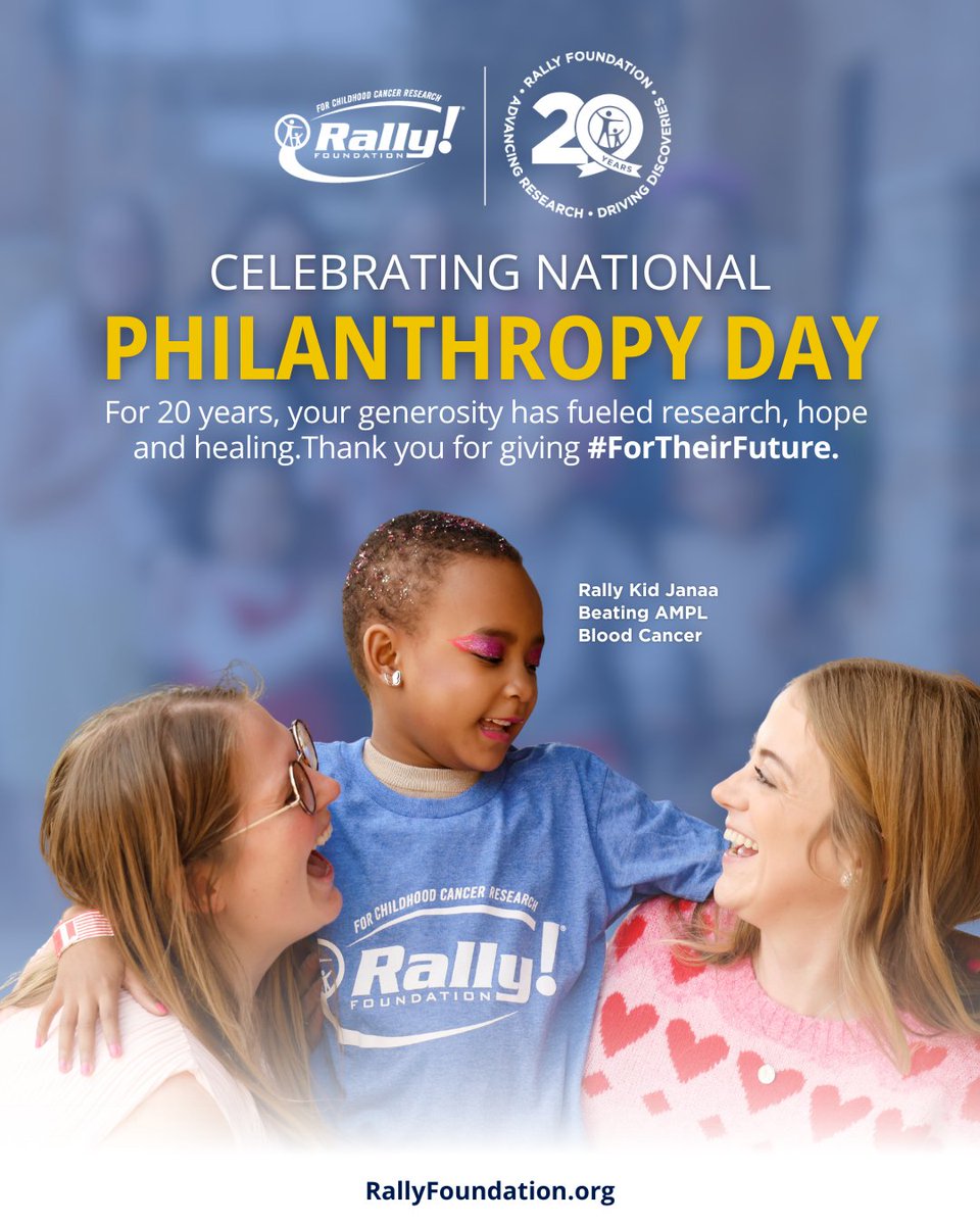 RallyFoundation's tweet image. Today we celebrate National Philanthropy Day, a time to honor the generosity that fuels hope and drives discoveries. Every donation makes a difference for kids fighting cancer.

Join us in making an impact. Give Now. #ForTheirFuture hubs.la/Q03Svjr_0