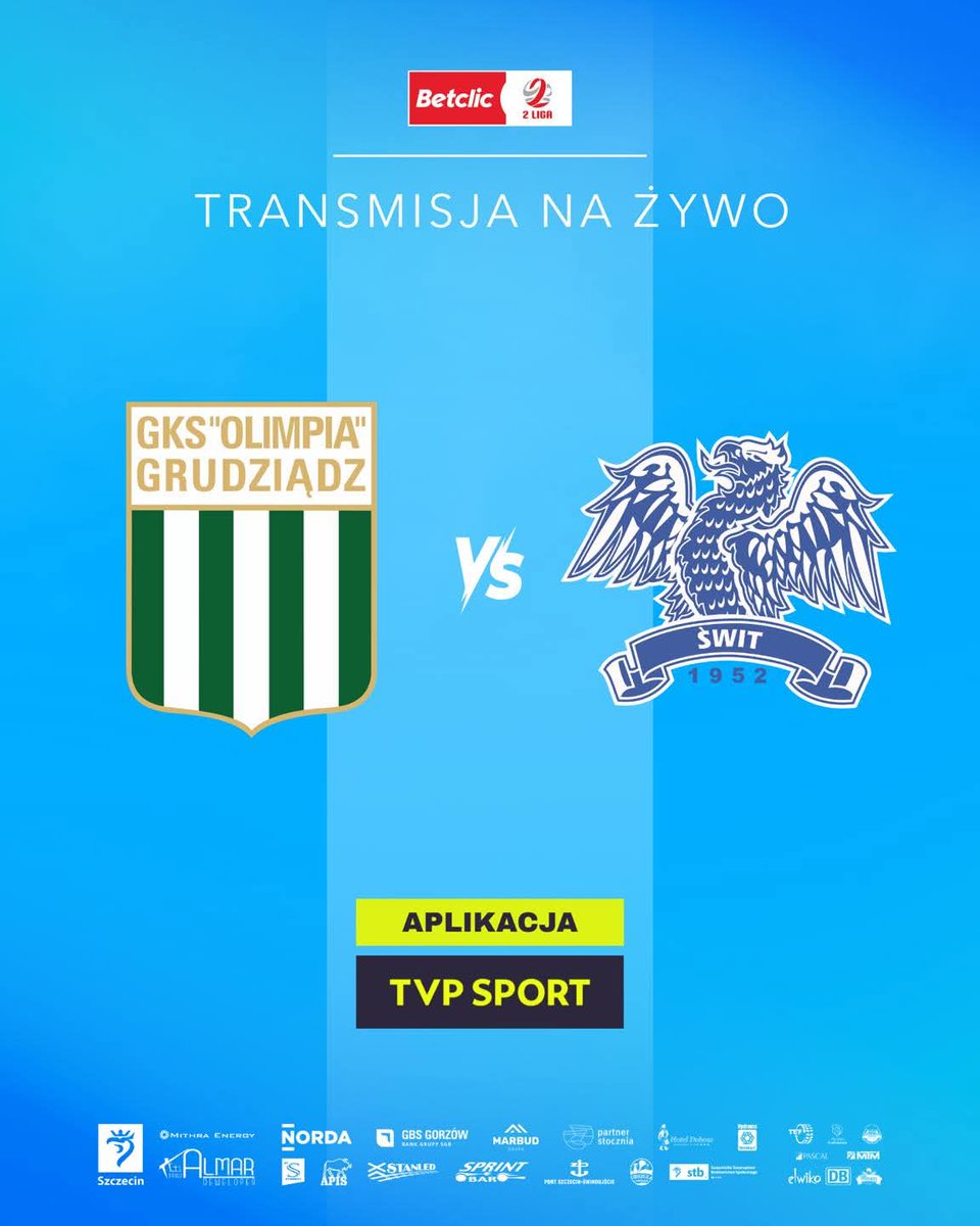 2.Liga: Transmisja [LIVE] z meczu w Grudziądzu 📺 

Pogoda za oknem nie rozpieszcza, dlatego tym bardziej zapraszamy Państwa do obejrzenia dzisiejszej transmisji ze spotkania Betclic 2 Liga w Grudziądzu.

🎙️ Pojedynek skomentują 𝗝𝗮𝗸𝘂𝗯 𝗞𝗮𝘇𝘂𝗹𝗮 oraz 𝗞𝗿𝘆𝘀𝘁𝗶𝗮𝗻