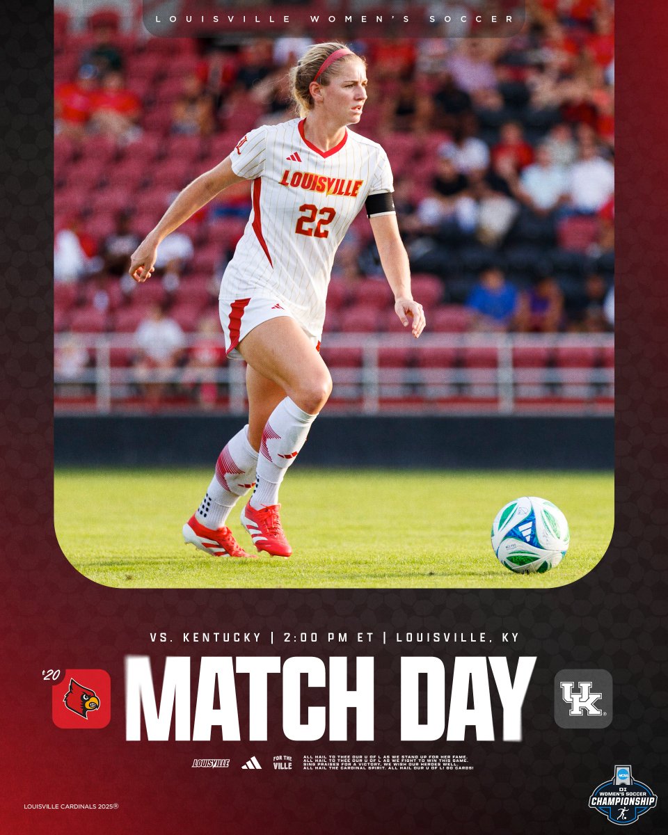 LouisvilleWSOC's tweet image. 𝐍𝐂𝐀𝐀 𝐌𝐚𝐭𝐜𝐡 𝐃𝐚𝐲

🆚 Kentucky
⚽️ NCAA 1st Round
⏰ 2 p.m. ET
🏟️ Dr. Mark &amp;amp; Cindy Lynn Stadium
🎟️ gocards.com/ncaasoccer
💻 uofl.me/3LGoZsU
📊 uofl.me/3Xtuf5x

#GoCards