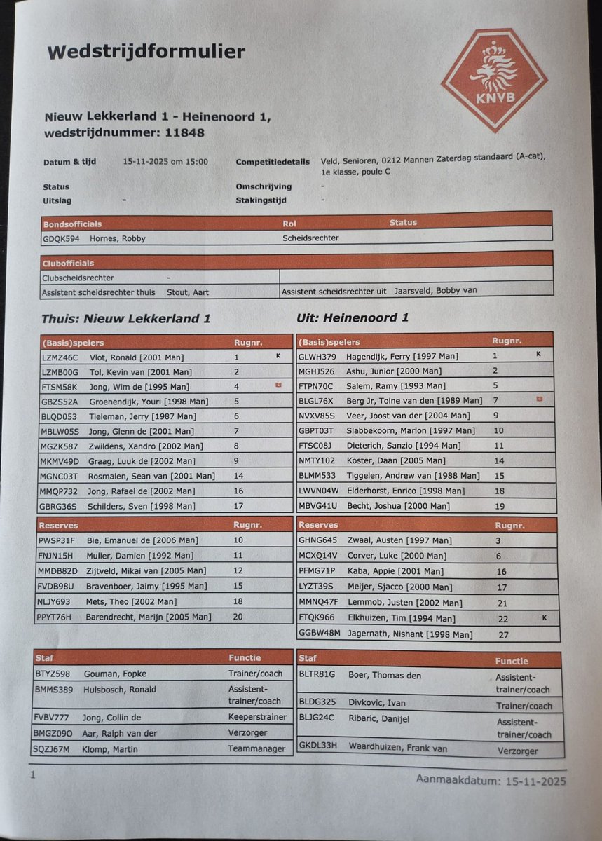 Opstelling Lekkerland - Heinenoord 💚🤍