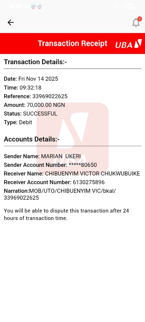 izzy_eri's tweet image. Hello @OPay_NG and @UBAGroup, please I need urgent help with a wrong transfer reversal. 

My Mom mistakenly sent money to the wrong Opay account due to an error in the last digit. 

Kindly assist.
Screenshot of the transaction is attached. 🙏