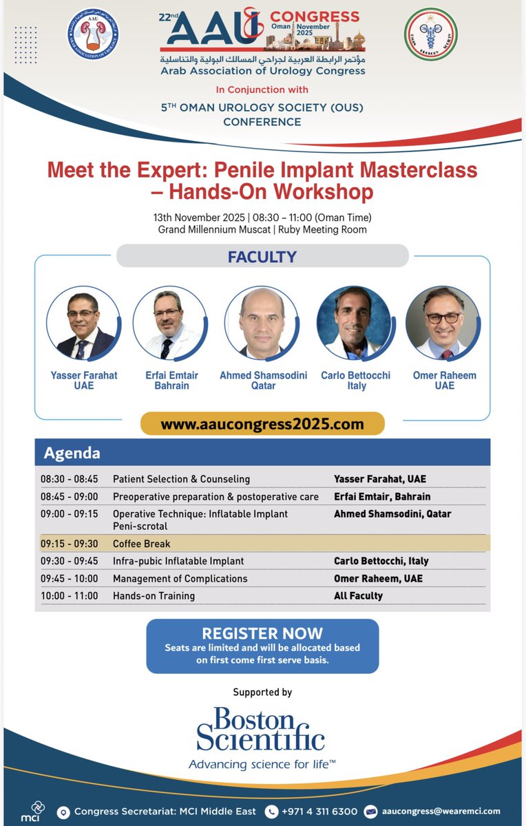 Urologi da tutto il Medio Oriente riuniti a #Muscat (Oman) per il congresso annuale. Un prestigioso invito a organizzare un corso dedicato alle #protesipeniene e a far parte della faculty del congresso.