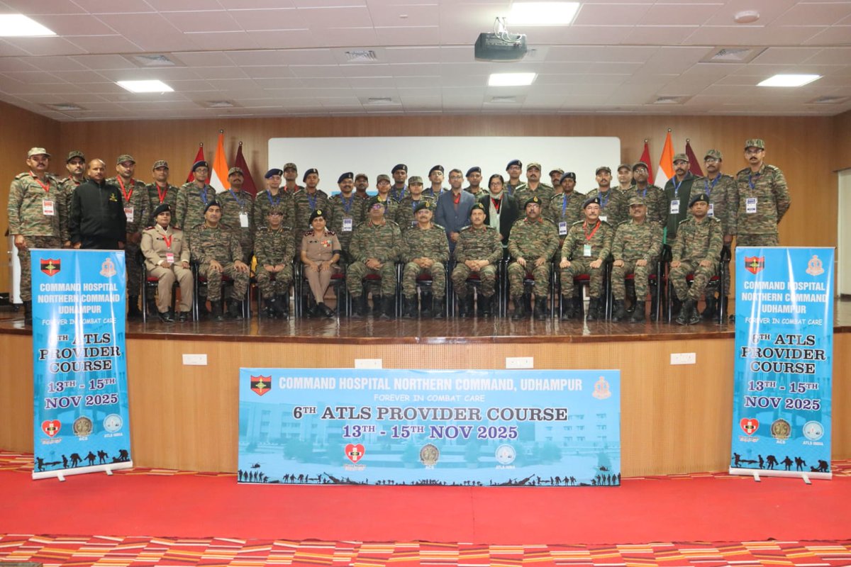 NorthernComd_IA's tweet image. Empowering Combat Casualty Care to Save Lives

Advanced Trauma Life Support training for young Medical Officers of #NorthernCommand was conducted at Command Hospital, #Udhampur from 13 to 15 Nov 2025 by experts from the Army Medical Corps and AIIMS, Jammu.
#NorthernCommand…