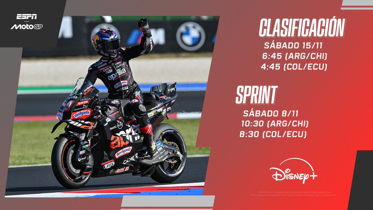 🏍️ ¡Sábado de Sprint!

📡 Ya estamos al aire con <a href="/MoreaGustavo/">Gustavo Morea</a> en la transmisión especial de #ValenciaGP a través de 📺 #ESPN2 (#ESPN5 🇨🇱) y 💻 <a href="/disneyplusla/">Disney+ Latinoamérica</a>. Están invitados.