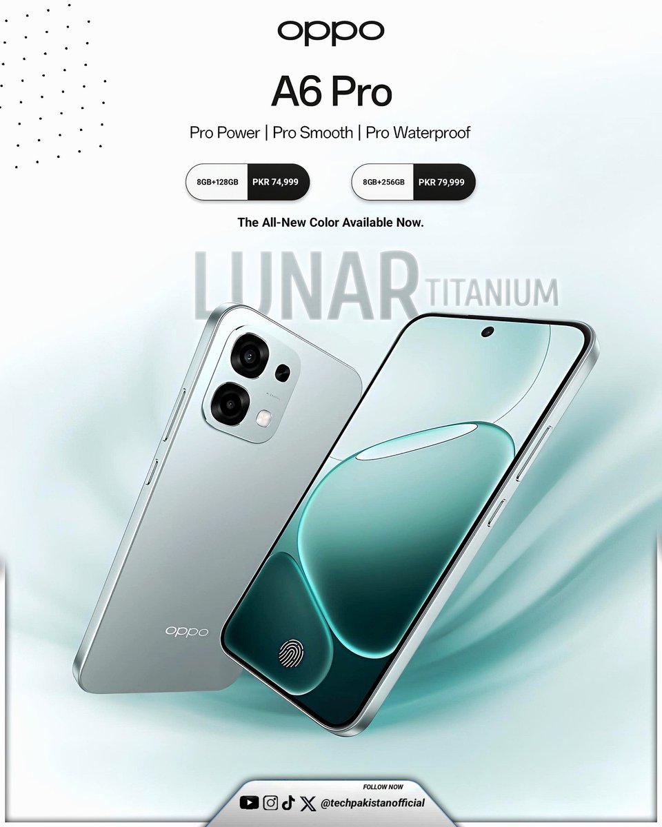 TechPakistanOf1's tweet image. OPPO A6 Pro Introduce The All-new colors (Lunar Titanium) Available in stores and online now. @OPPOPakistan 
#OPPOA6Pro
.
#techpakistanofficial #techpakistan
