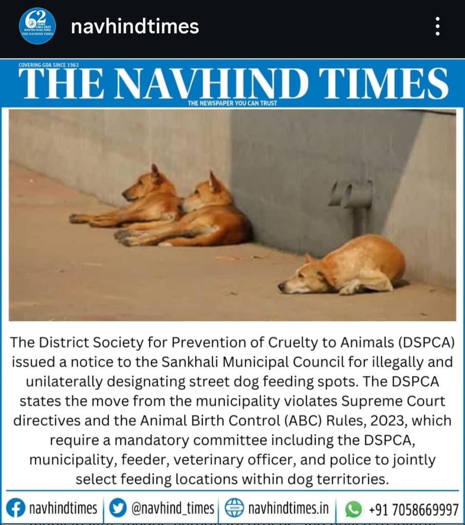 Goa leads the way through Goa Animal Federation(GAF) and District Society for Prevention of Cruelty to Animals....
Local self government bodies can't designated feeding spots randomly. It has to be a proper process involving all stakeholders including feeders.
<a href="/DrPramodPSawant/">Dr. Pramod Sawant</a>