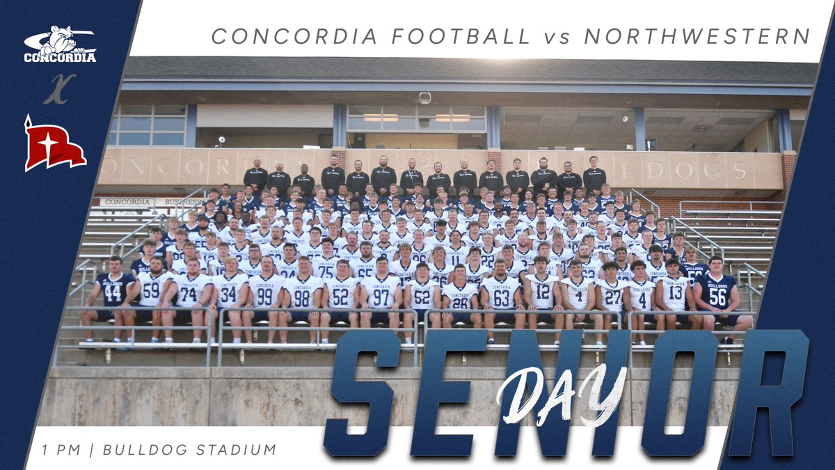 🏈 SENIOR DAY! 🏈

<a href="/CUNEFootball/">CUNE Football</a> vs (19) Northwestern 

🕐 1 PM 
📍 Bulldog Stadium (Seward, NE) 
📻 ruralradio.com/maxcountry/
📺 gpacnetwork.com/cune/
📊 naiastats.prestosports.com/sports/fball/2…
🎟️ cune.edu/athletics/tick…